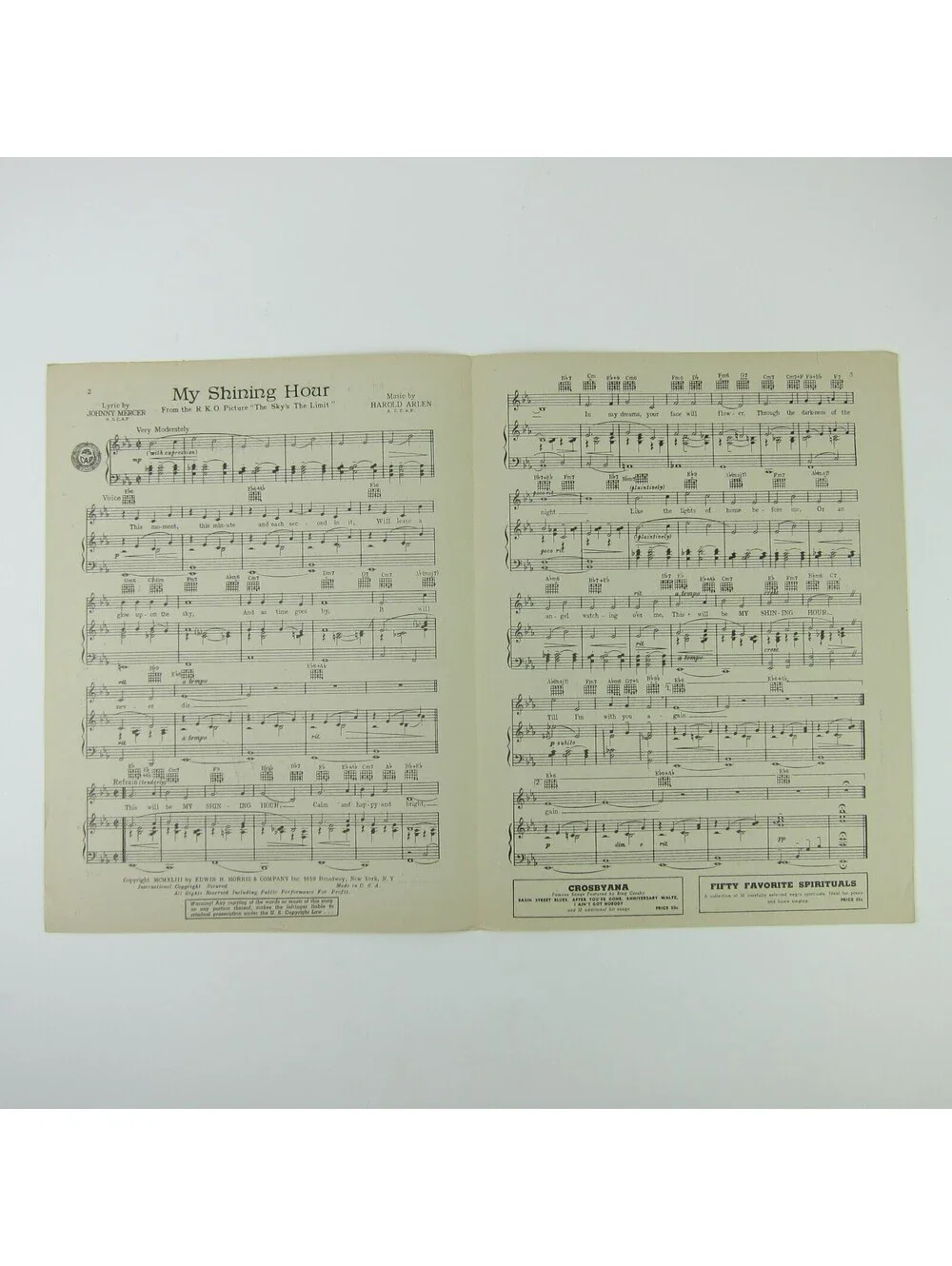 Sheet Music My Shining Hour The Sky's The Limit Fred Astaire Joan Leslie 1943